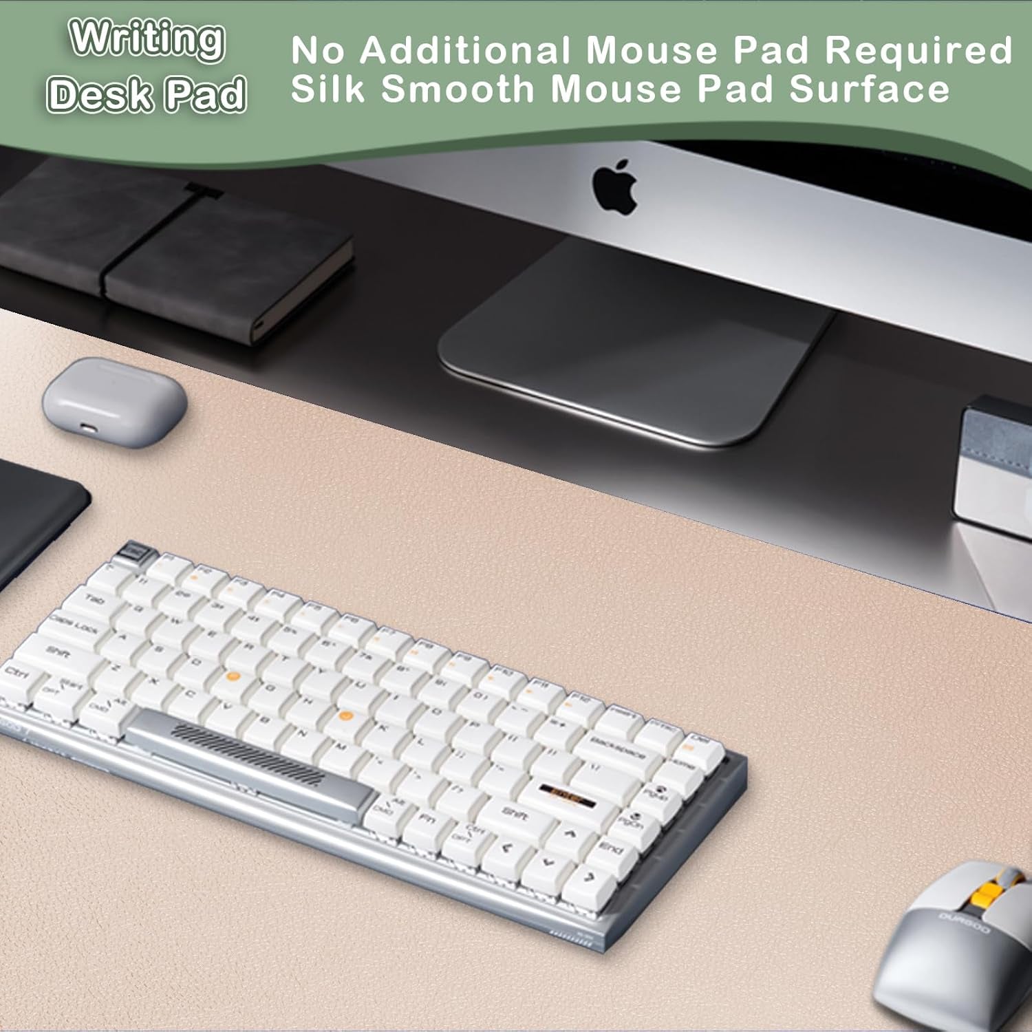 Leather Desk Mat,Desk Pad,Desktop Mat,Waterproof Mat for Desktop, Keyboard and Mouse,Leather Mouse Pad Protector Office Home,30"X 14"(M-Beige)