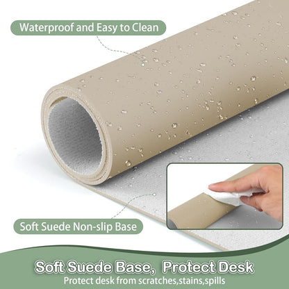 Leather Desk Mat,Desk Pad,Desktop Mat,Waterproof Mat for Desktop, Keyboard and Mouse,Leather Mouse Pad Protector Office Home,30"X 14"(M-Beige)