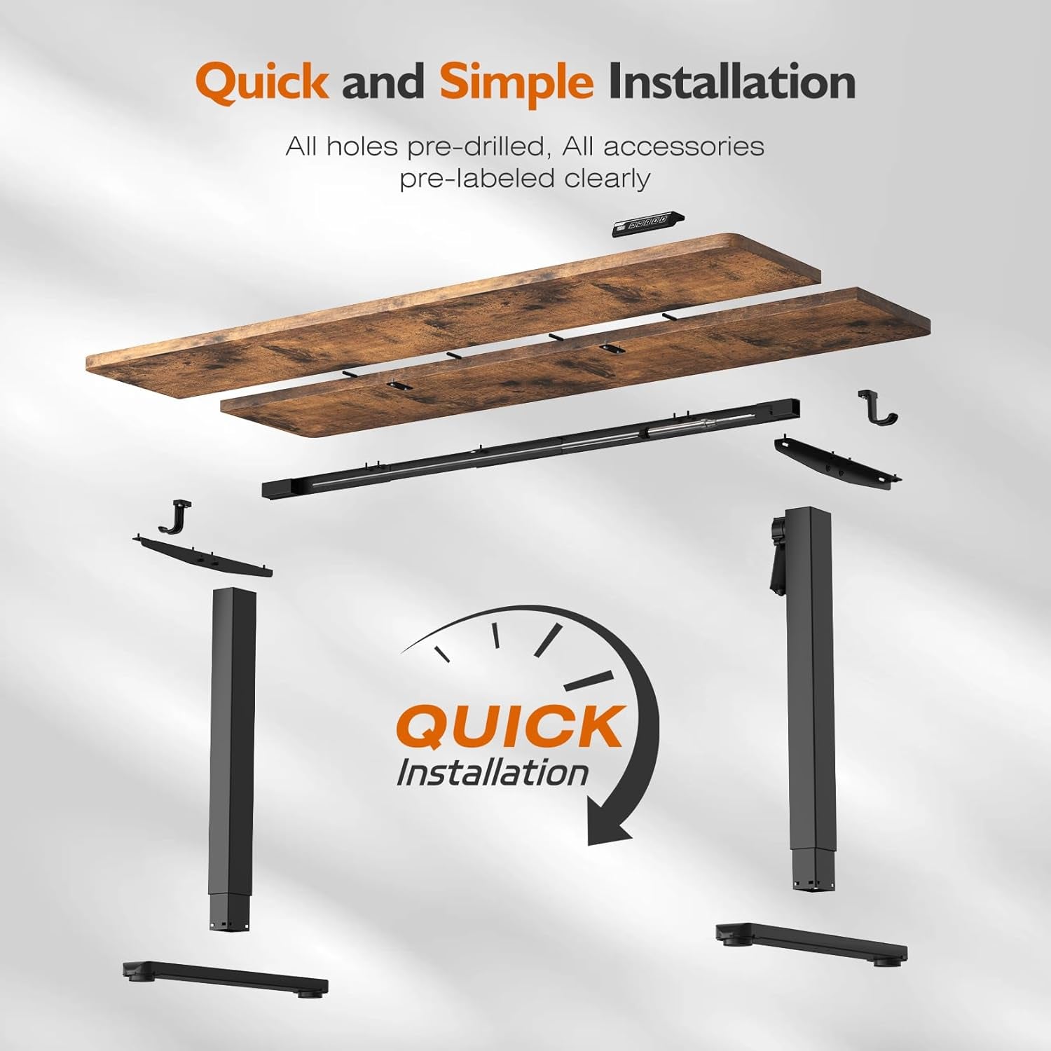 55" Electric Standing Desk,Height Adjustable Home Office Sit Stand up Computer PC Table,Tall Standup Workstation, Gaming, Writing, Study,Bedroom Rising Desks with Two-Piece Desktop,Brown